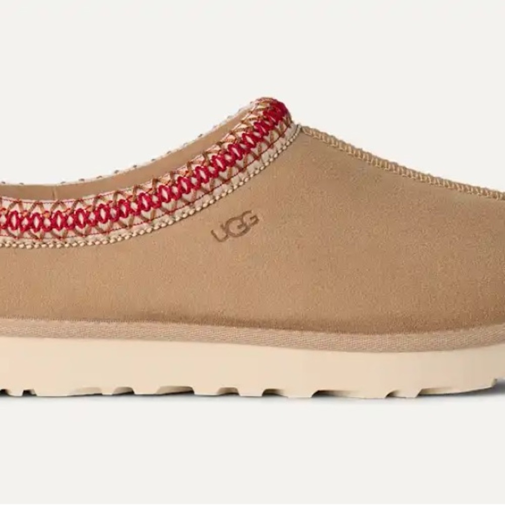 UGG Tan Mules with Red Trim